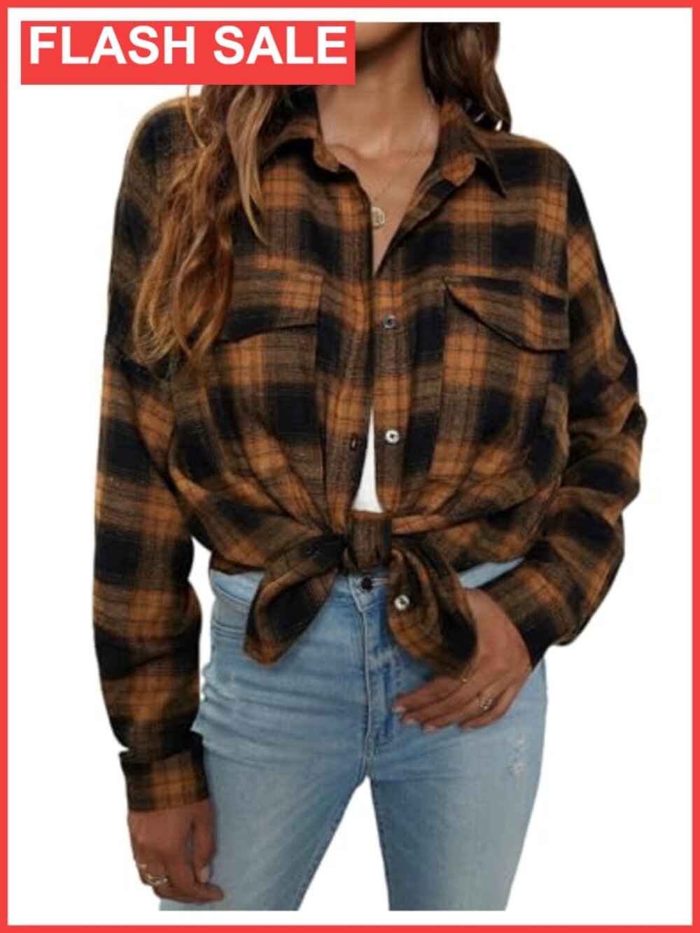 Womens Plaid Flannel Shacket Button Down Oversized Shirt